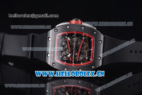 Richard Mille RM 038 Miyota 9015 Automatic PVD Case with Skeleton Dial Dot Markers Red Inner Bezel and Black Rubber Strap - Click Image to Close